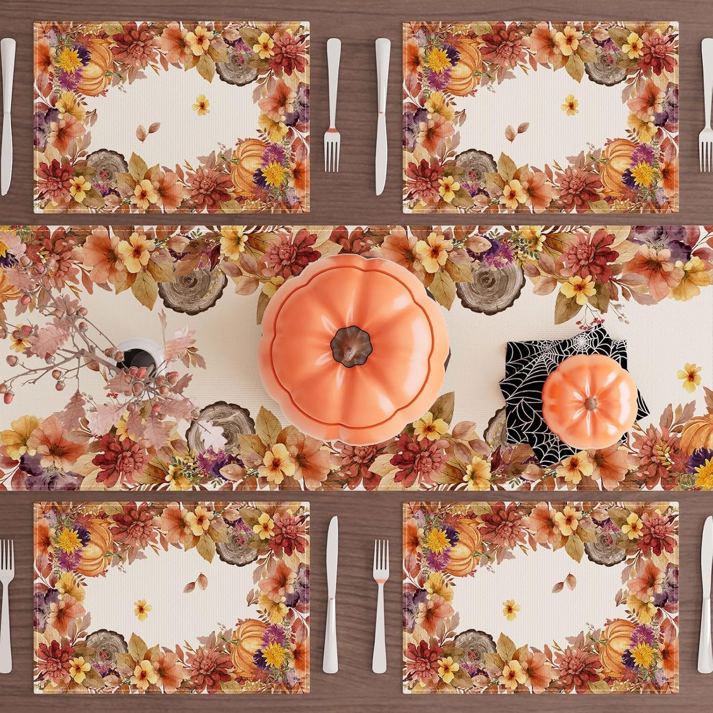 XCHI Fall Color Wild Flowers Watercolor Placemats Set of 4 for Party Home Kitchen Dining Table Decorations Table Mats 12x18 Inch