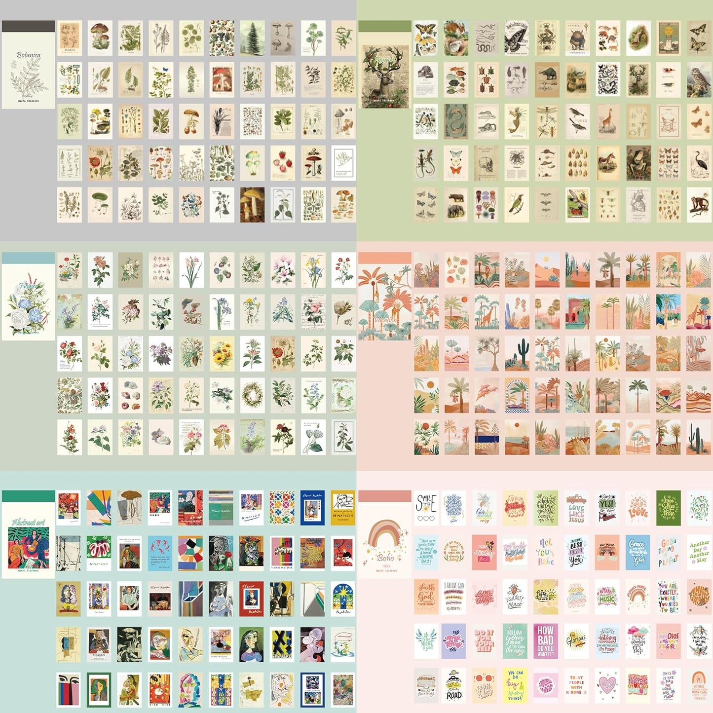 12 Sets 600 Sheets Washi Stickers for Journaling, Boho, Abstract, Vintage Scrapbook Sticker Set for Bullet Journal Art Diary Card Craft Gifts Planner Notebook