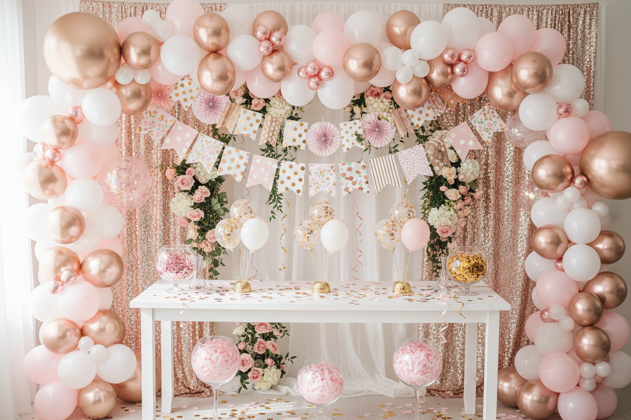 Party Supplies – Balloons, banners, backdrops, and themed decor. (make it real photo)