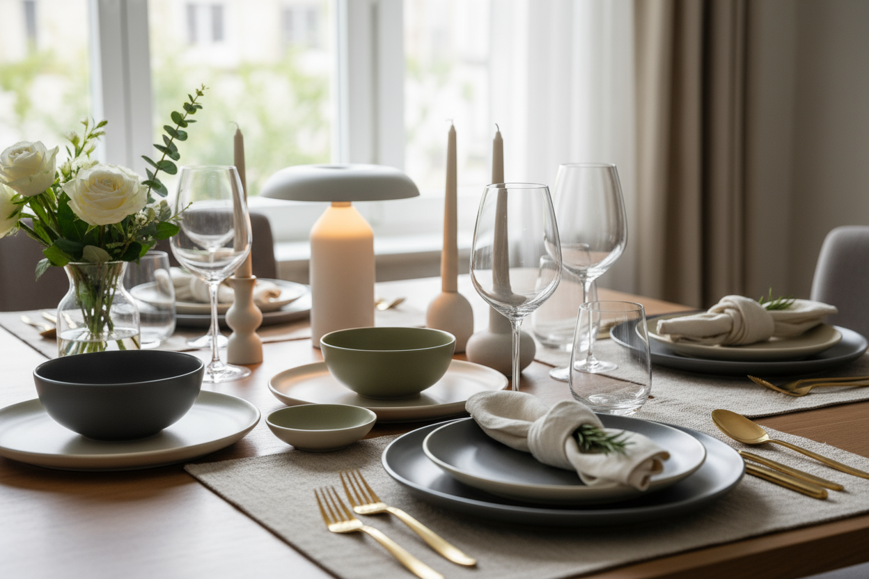 Tableware & Accessories – Stylish dinnerware, lighting, and finishing touches. (make it real photo)